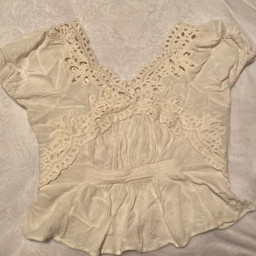 Free People Cream Ruffle Blouse - Picture 2 of 3